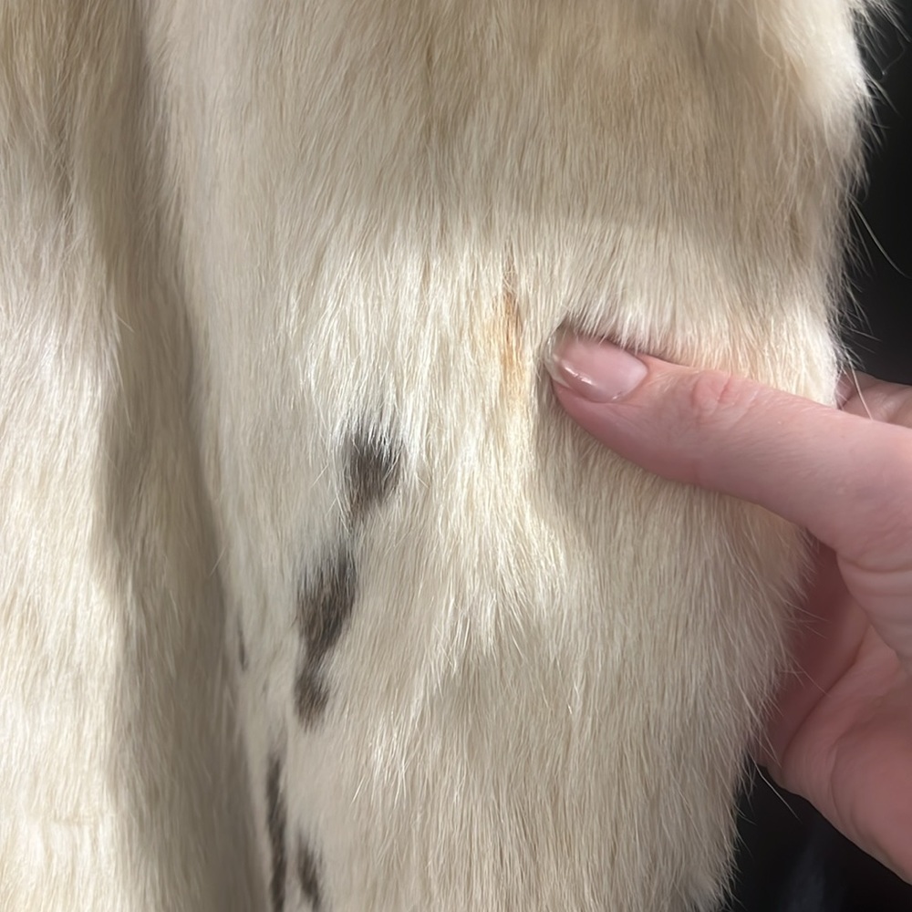 Vintage genuine rabbit fur cream tan brown mid length coat - Picture 11 of 17